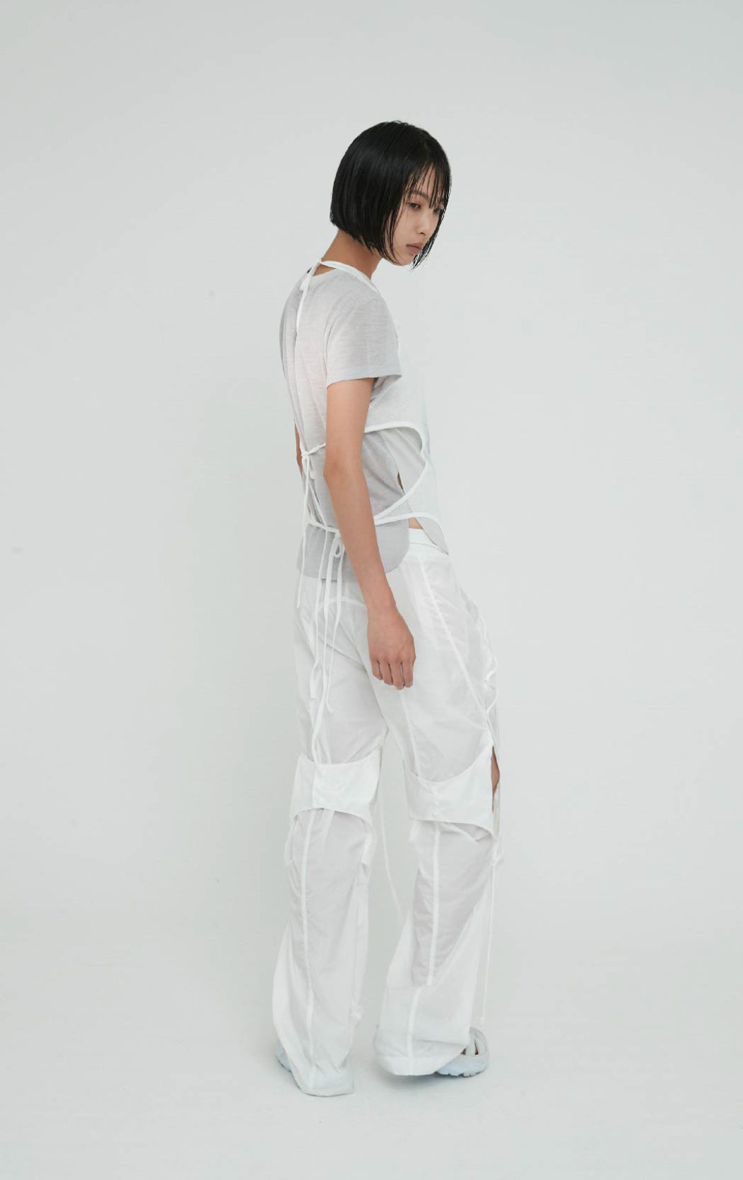 Open snap light pants white