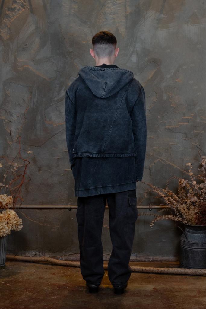 Long multi pocket layerded hoodie charcoal