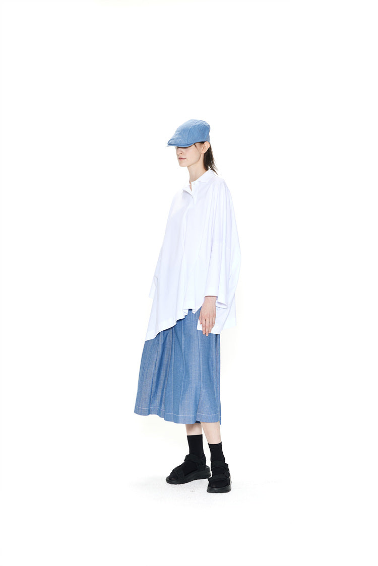 Oversized Asymmetric Wide Polo Top White