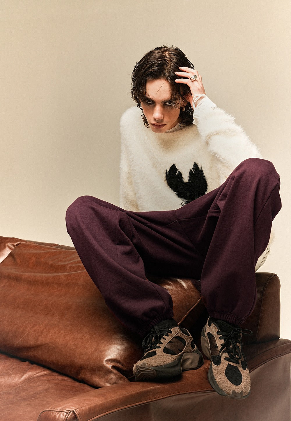 Rhinestone mellow balloon pants wine