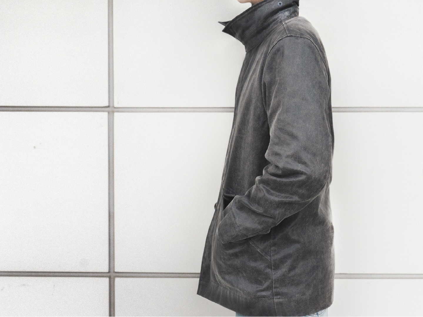 Panel collar field coat_ver imbalance (washed leather)
