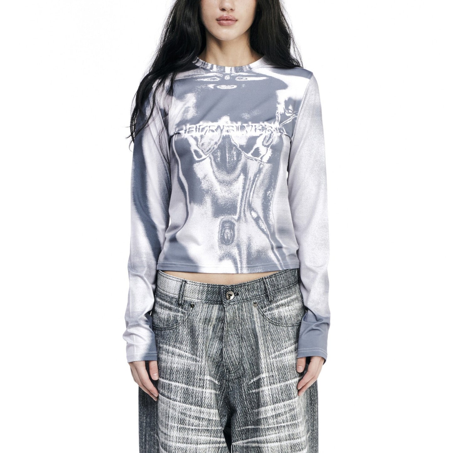 Body printed long sleeves top