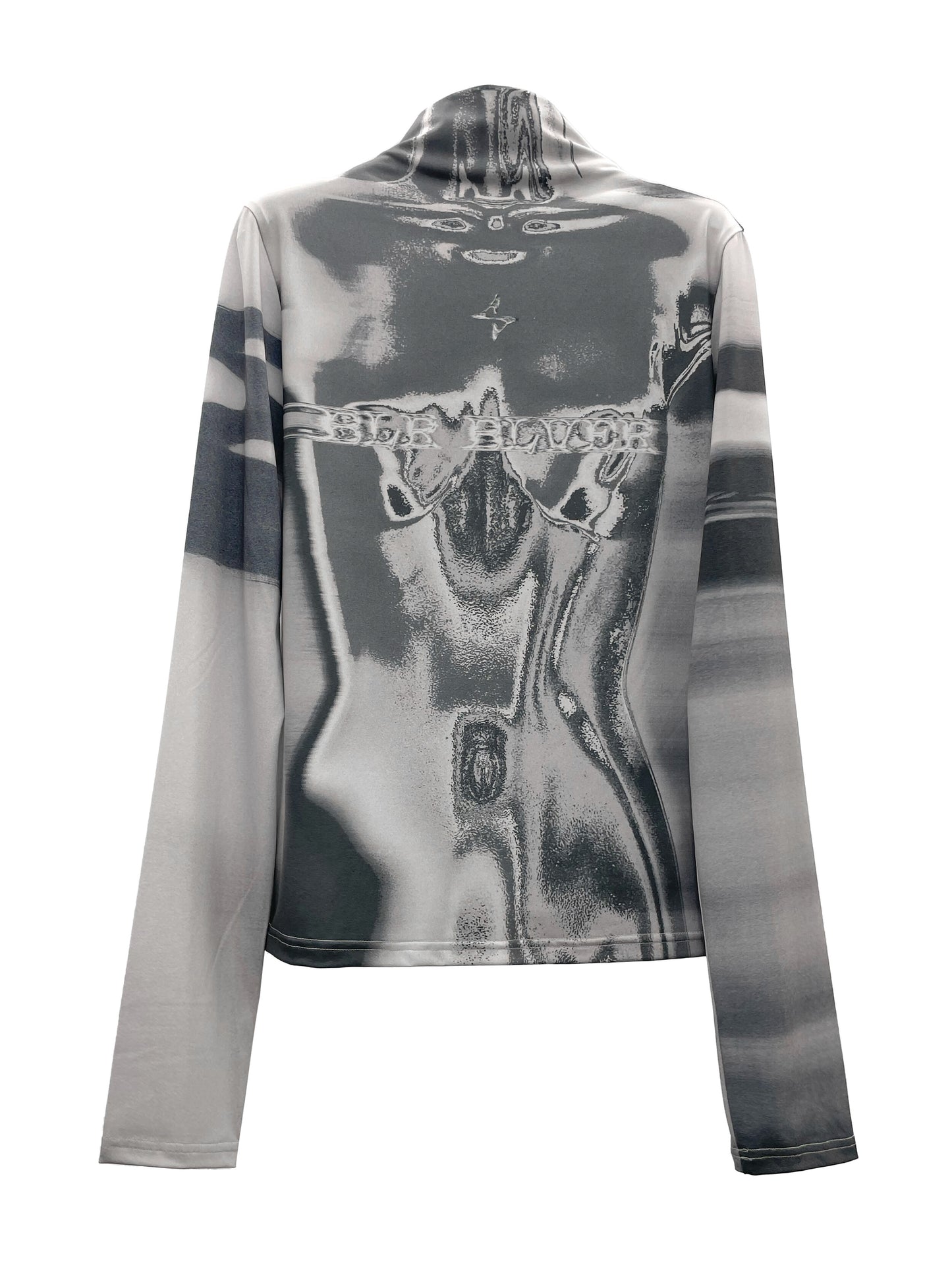 Body printed high-neck top gray