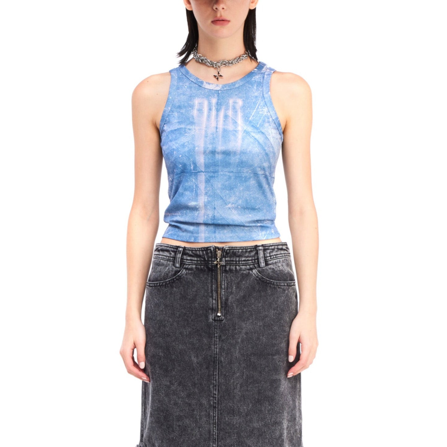Printed blue sleeveless