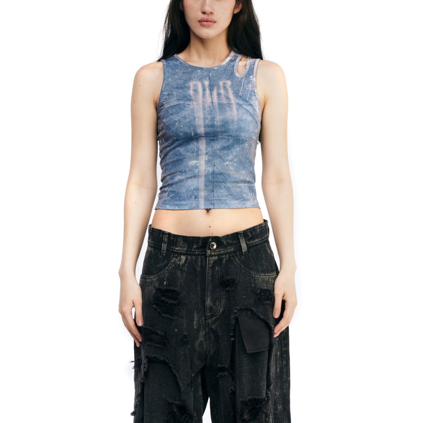 Printed blue cut sleeveless