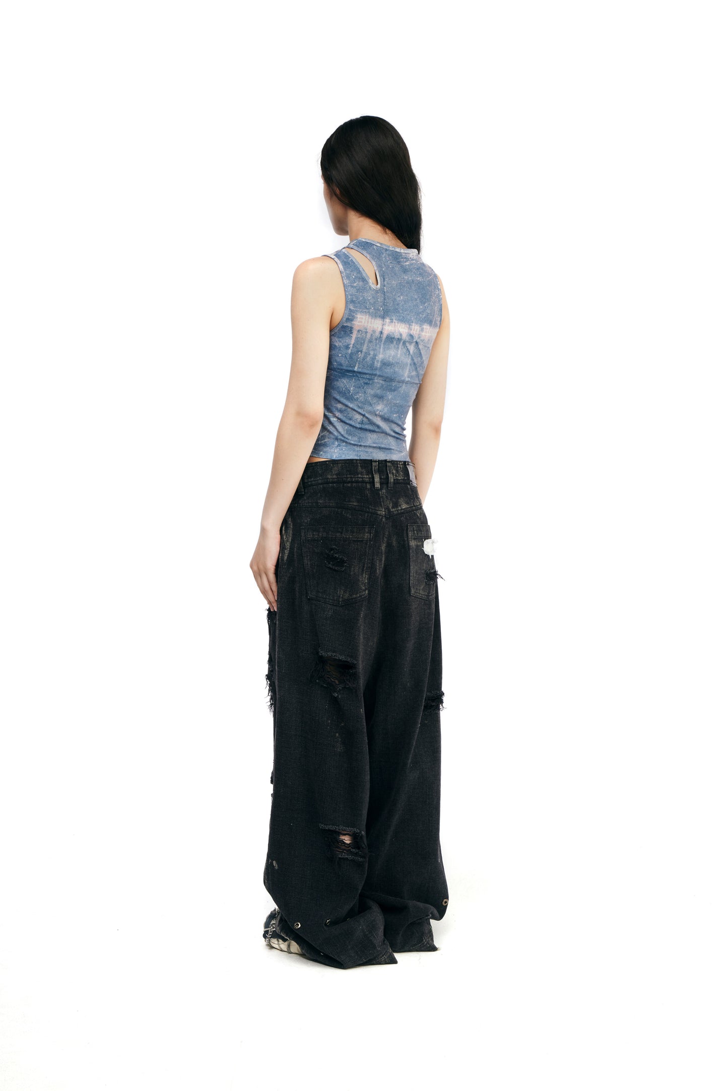 Printed blue cut sleeveless