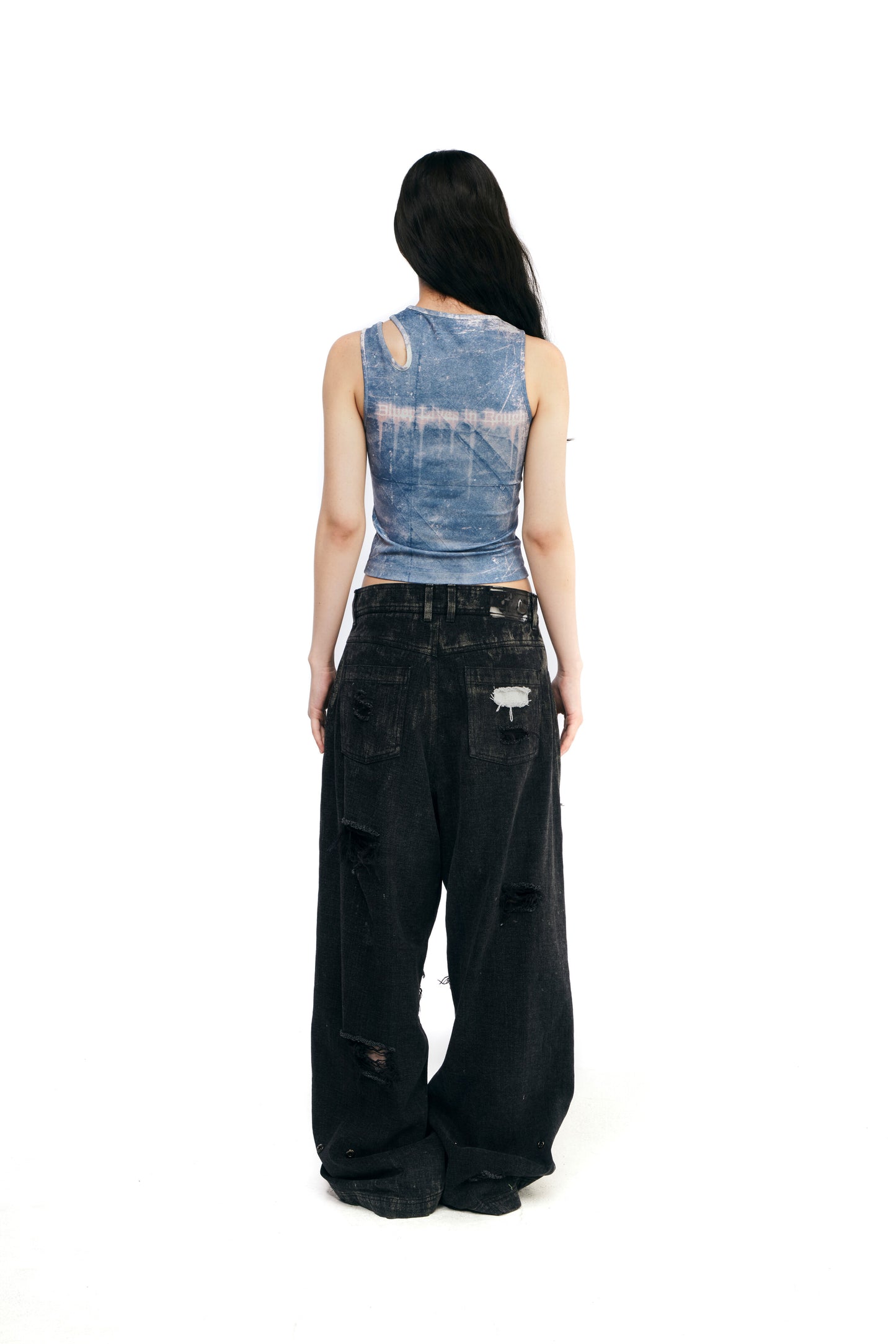 Printed blue cut sleeveless