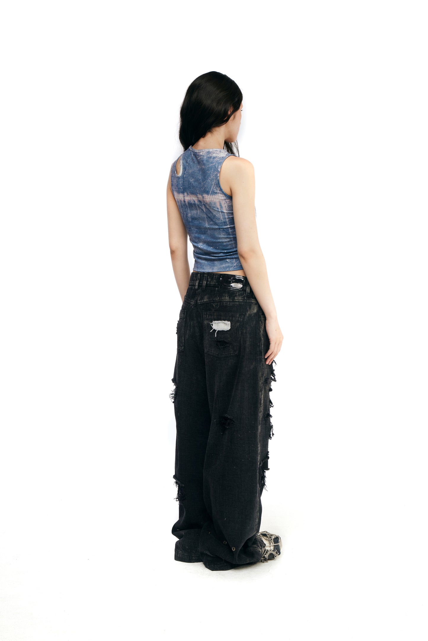 Printed blue cut sleeveless