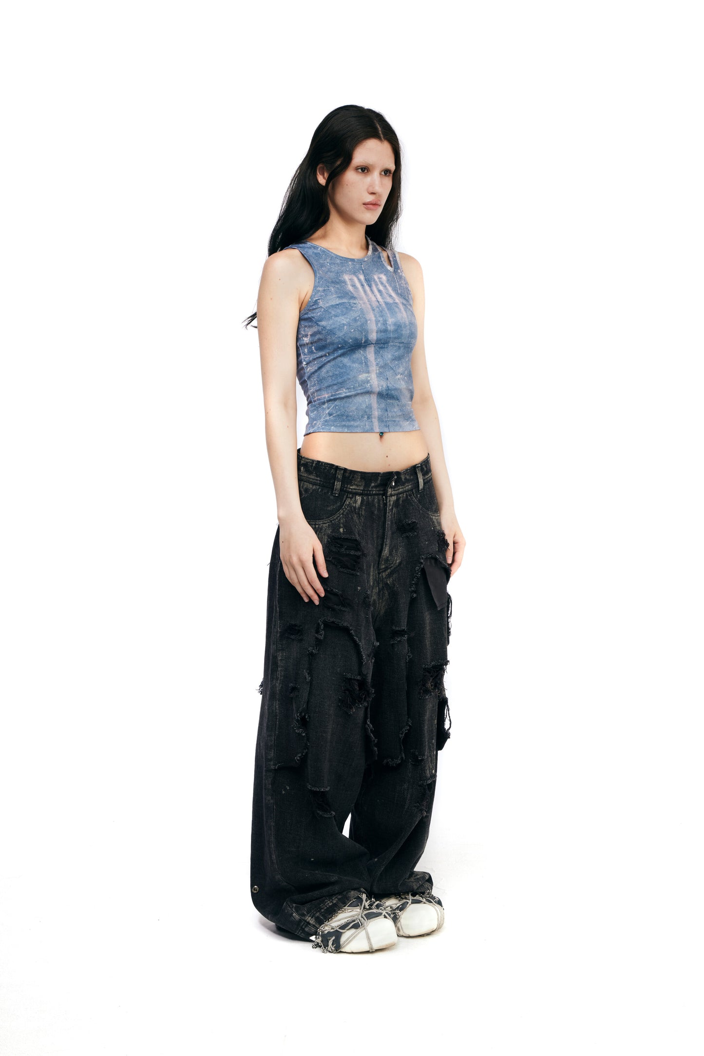 Printed blue cut sleeveless