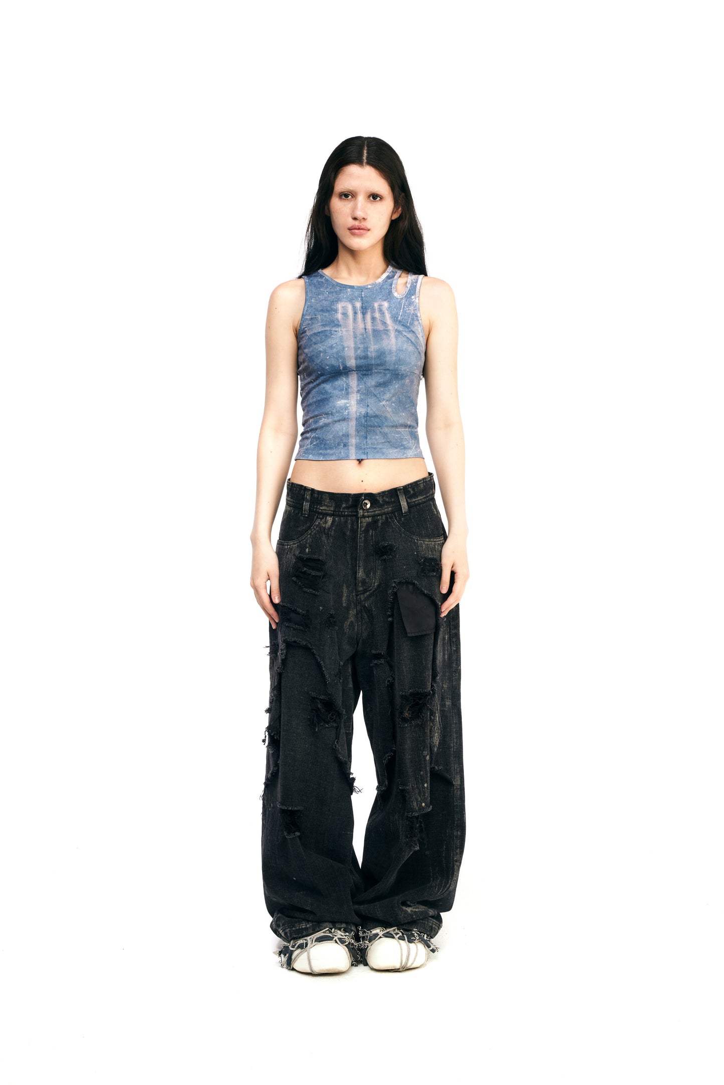 Destroyed black & black denim pants