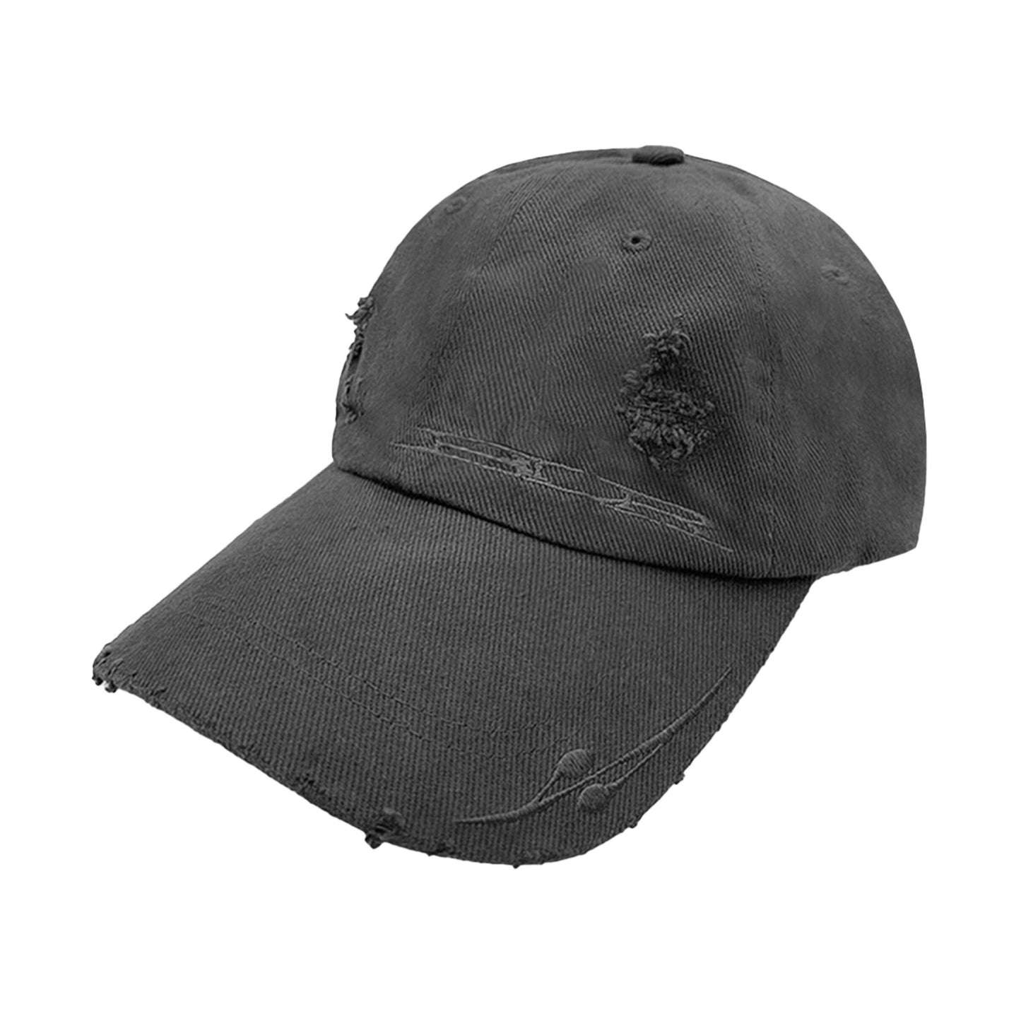 Curved logo damaged denim cap grey