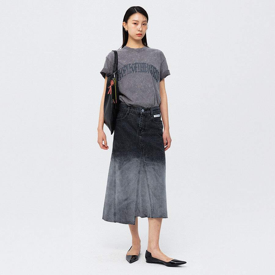 Ombre-washed denim skirt black