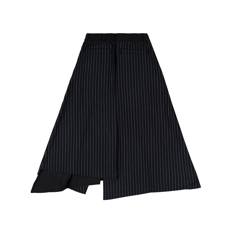 Asymmetric Stripe Pleated Midi Skirt