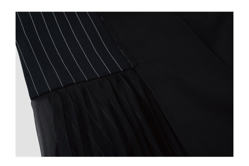 Asymmetric Stripe Pleated Midi Skirt
