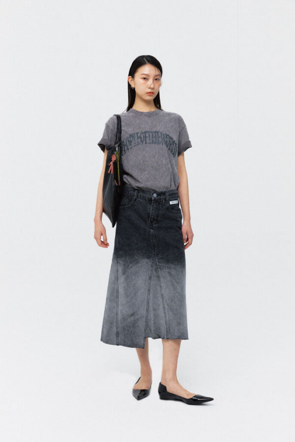 Ombre-washed denim skirt black