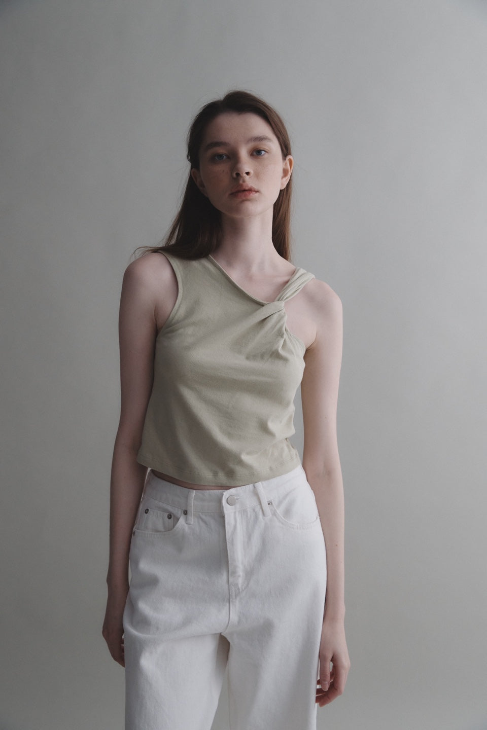 Unbalanced sleeveless top