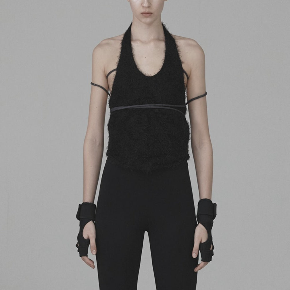 Side pocket halter knit black
