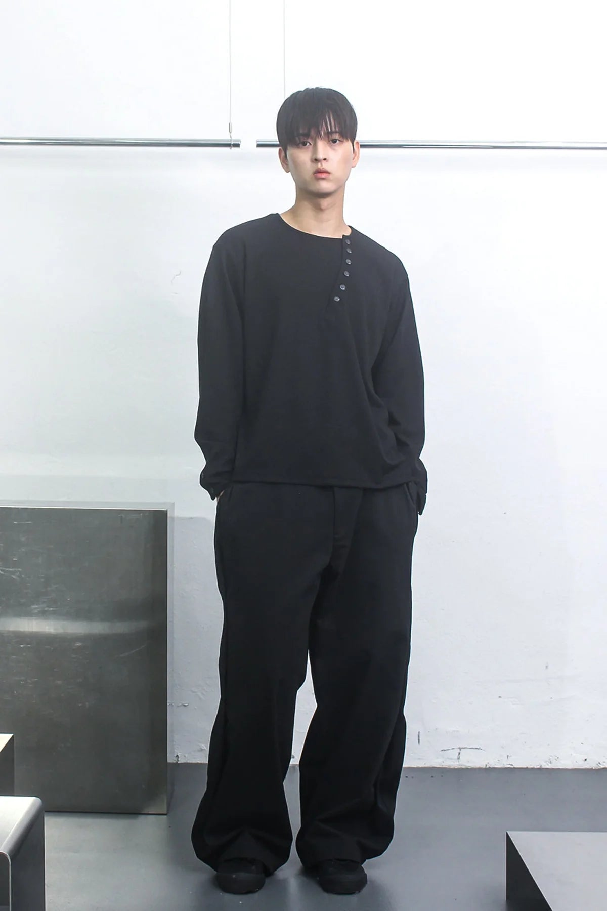 Crossline Henley Neck Long Sleeve Black