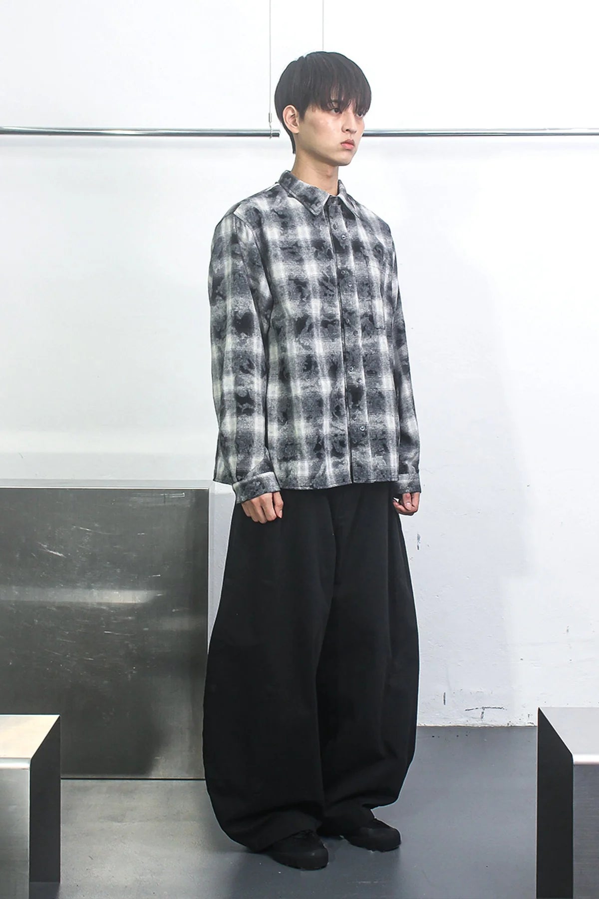 Dual-check shirt Fade Black