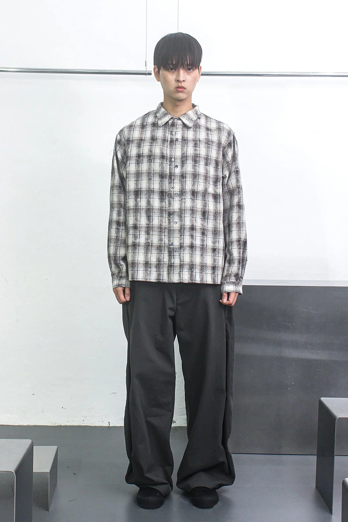 Dual-check shirt Fade Black