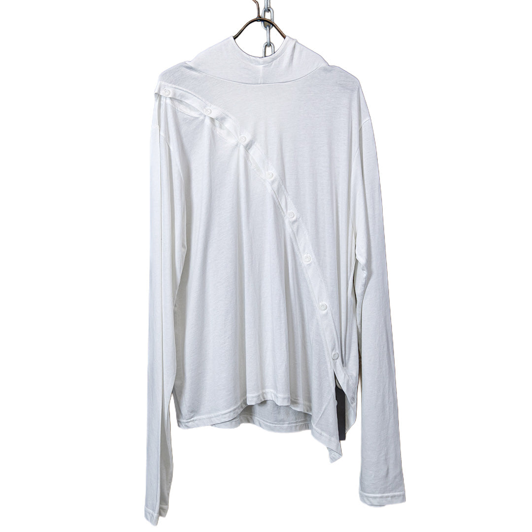 Asymmetric button hood top white