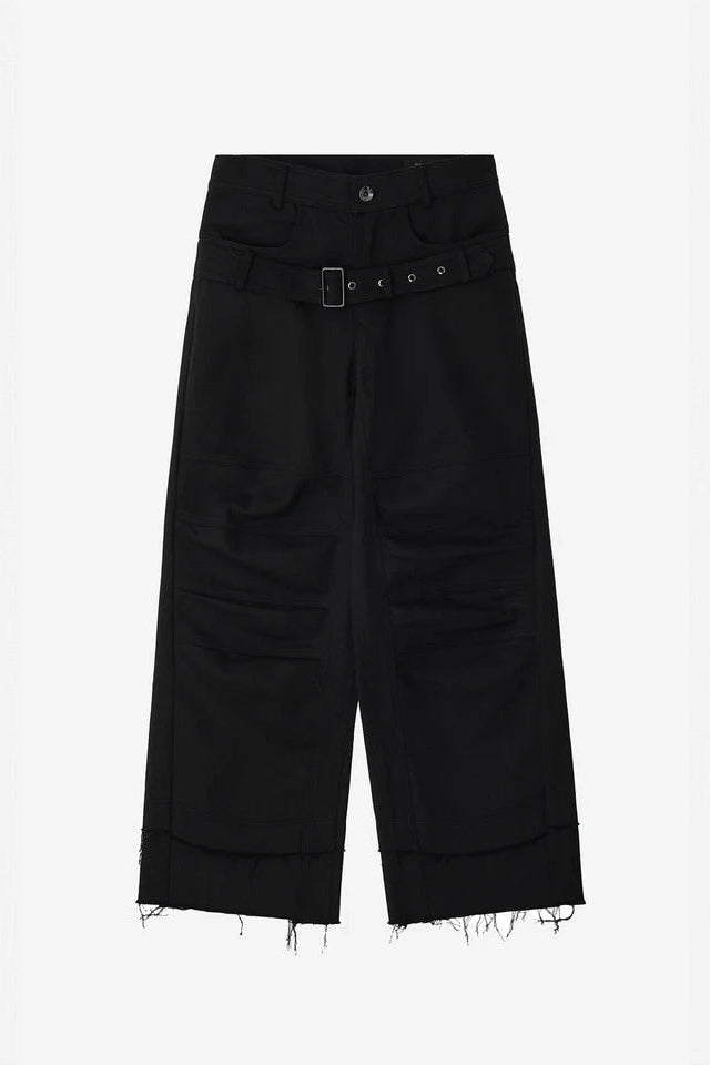 Stucked Belt With Low Density  Cotton And Raw-Edged Pants