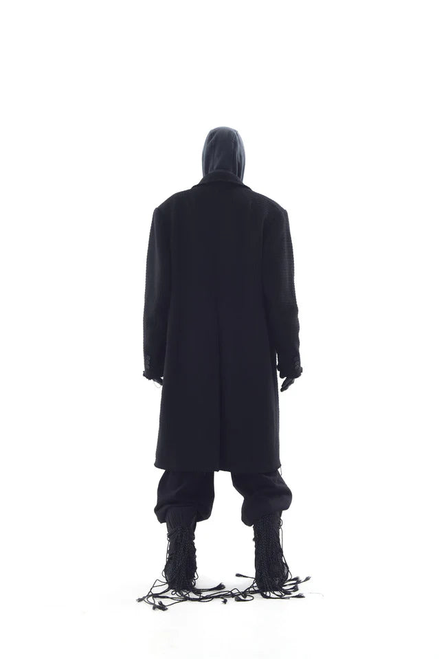 Embossed Raw-Edge Long Double Coat