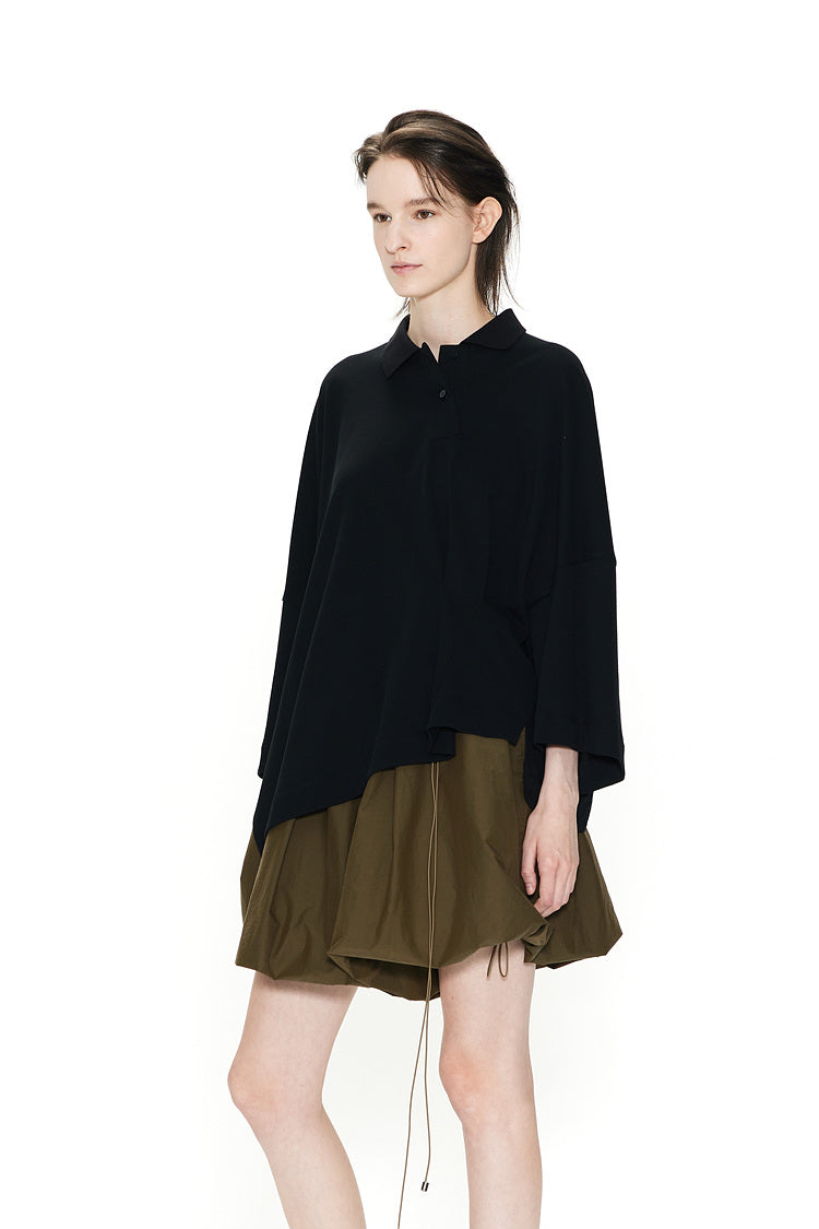 Asymmetrical Wide Polo Top Black