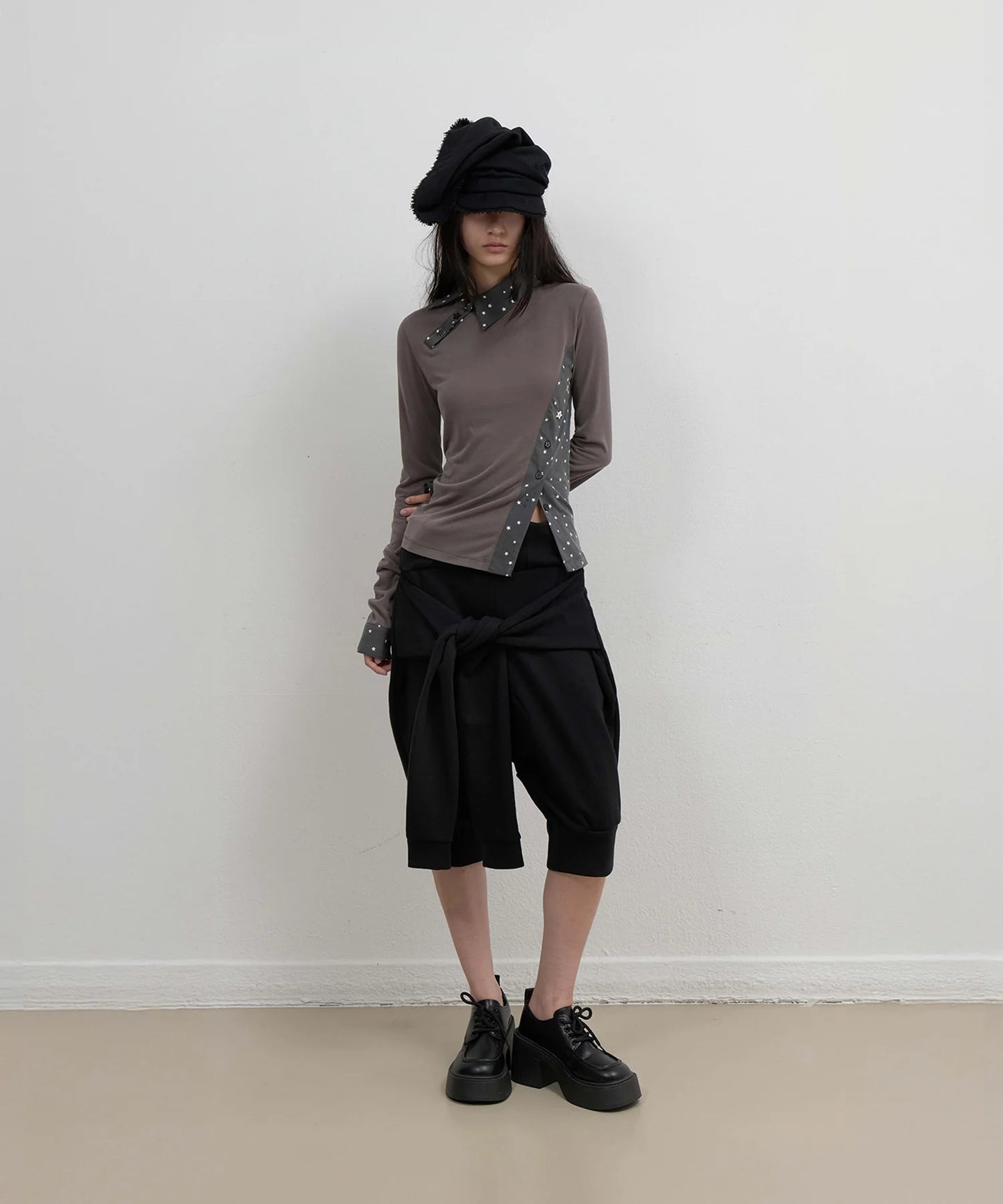 STARCUT JERSEY COLLAR TEE - STONE BROWN