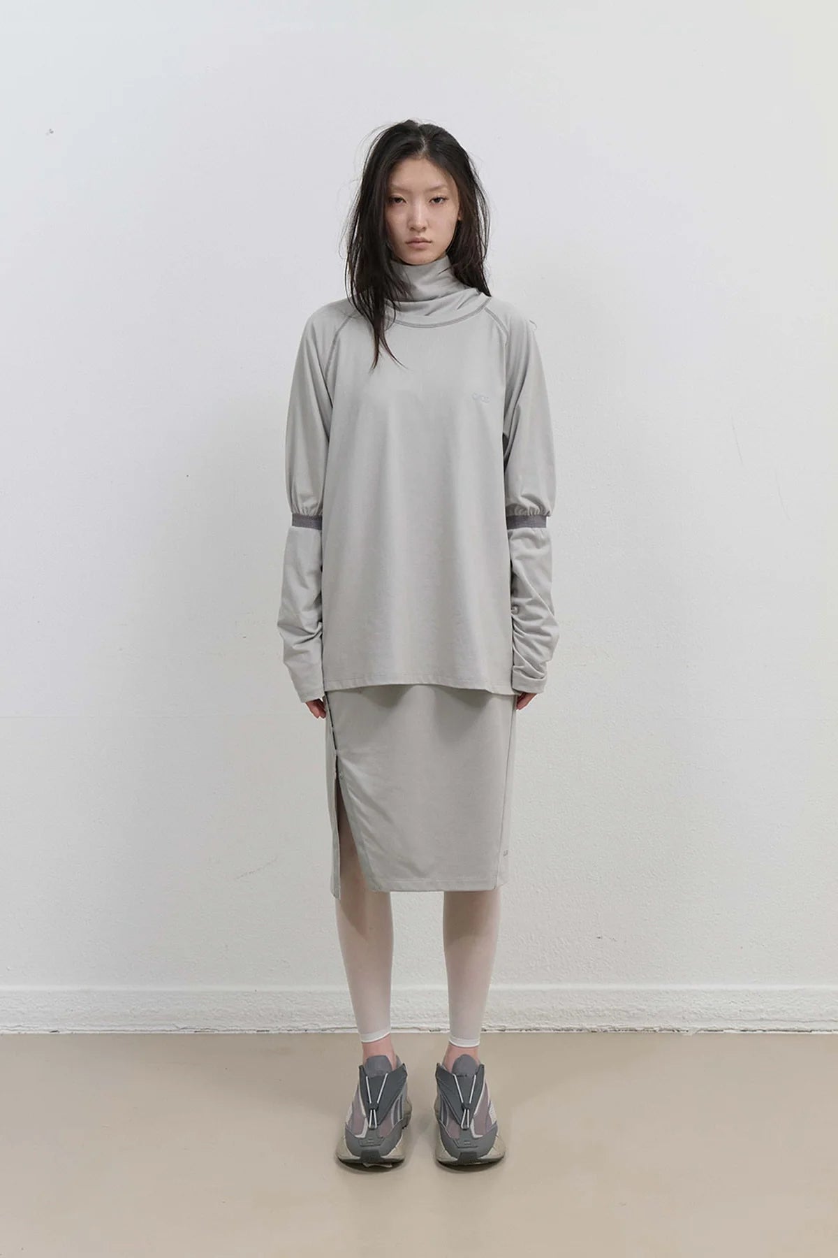 MESH BAND PUFF SLEEVE - MINT GREY
