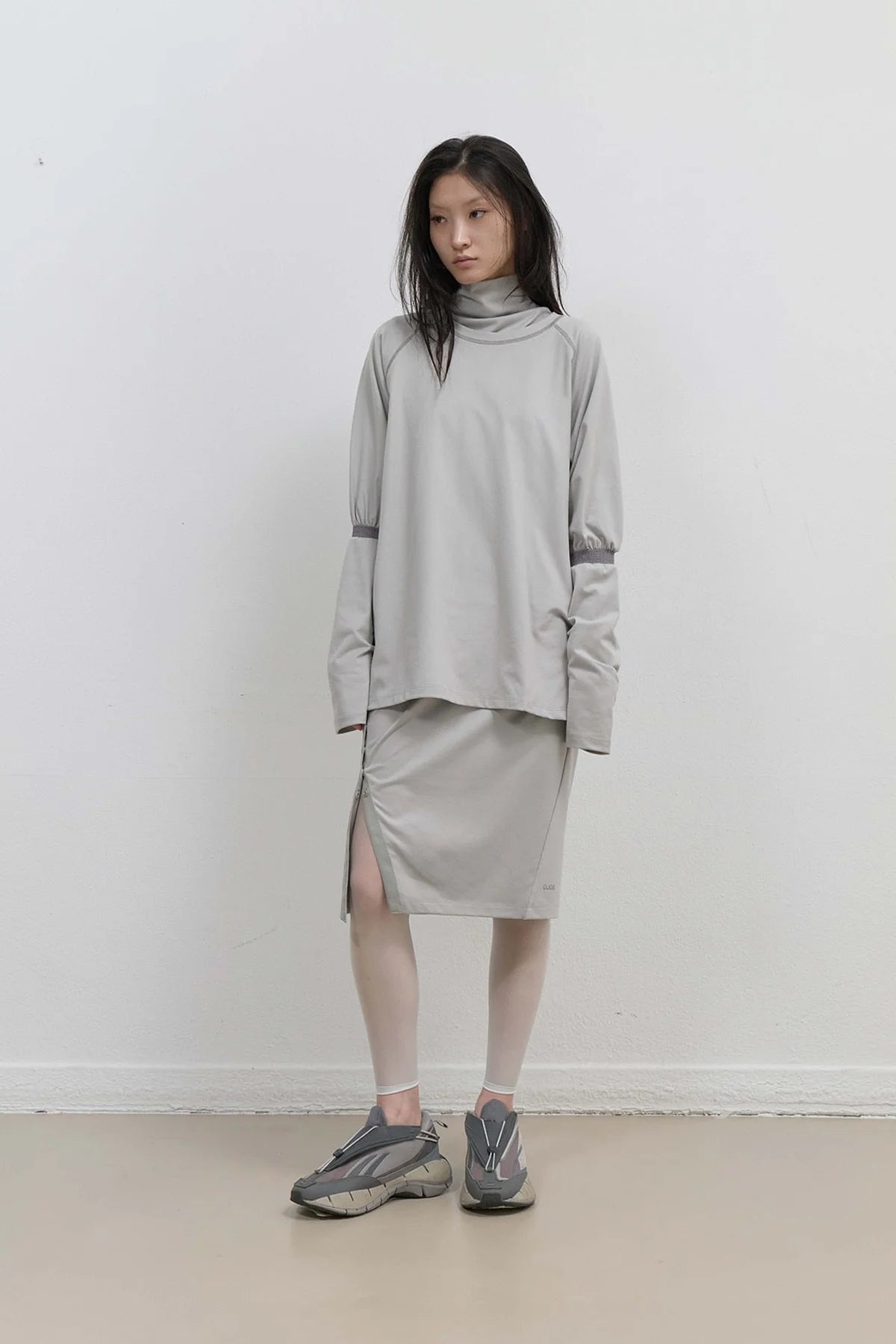 MESH BAND PUFF SLEEVE - MINT GREY