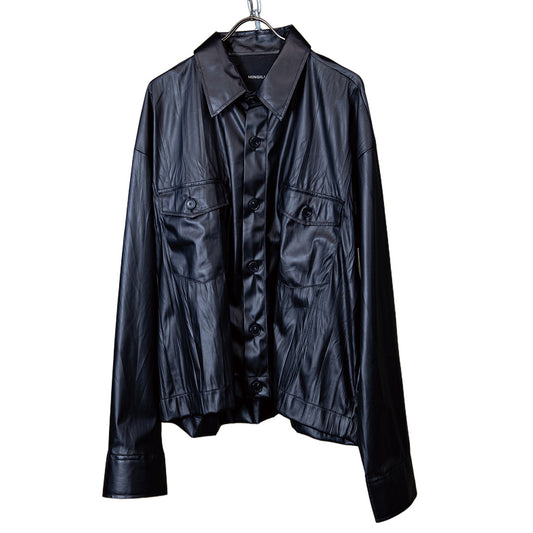 Faux leather shirt jacket black