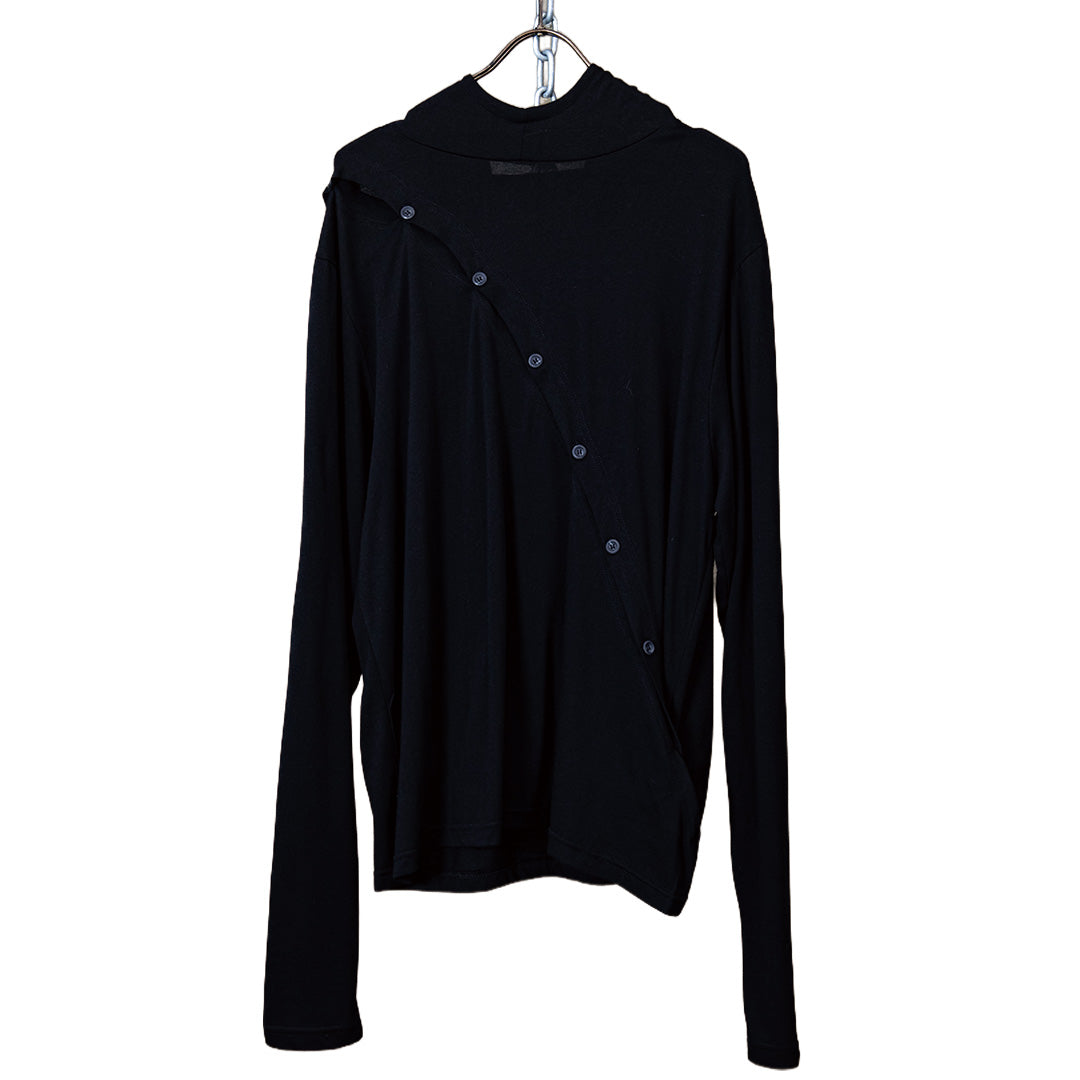 Asymmetric button hood top black