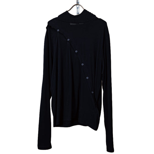 Asymmetric button hood top black