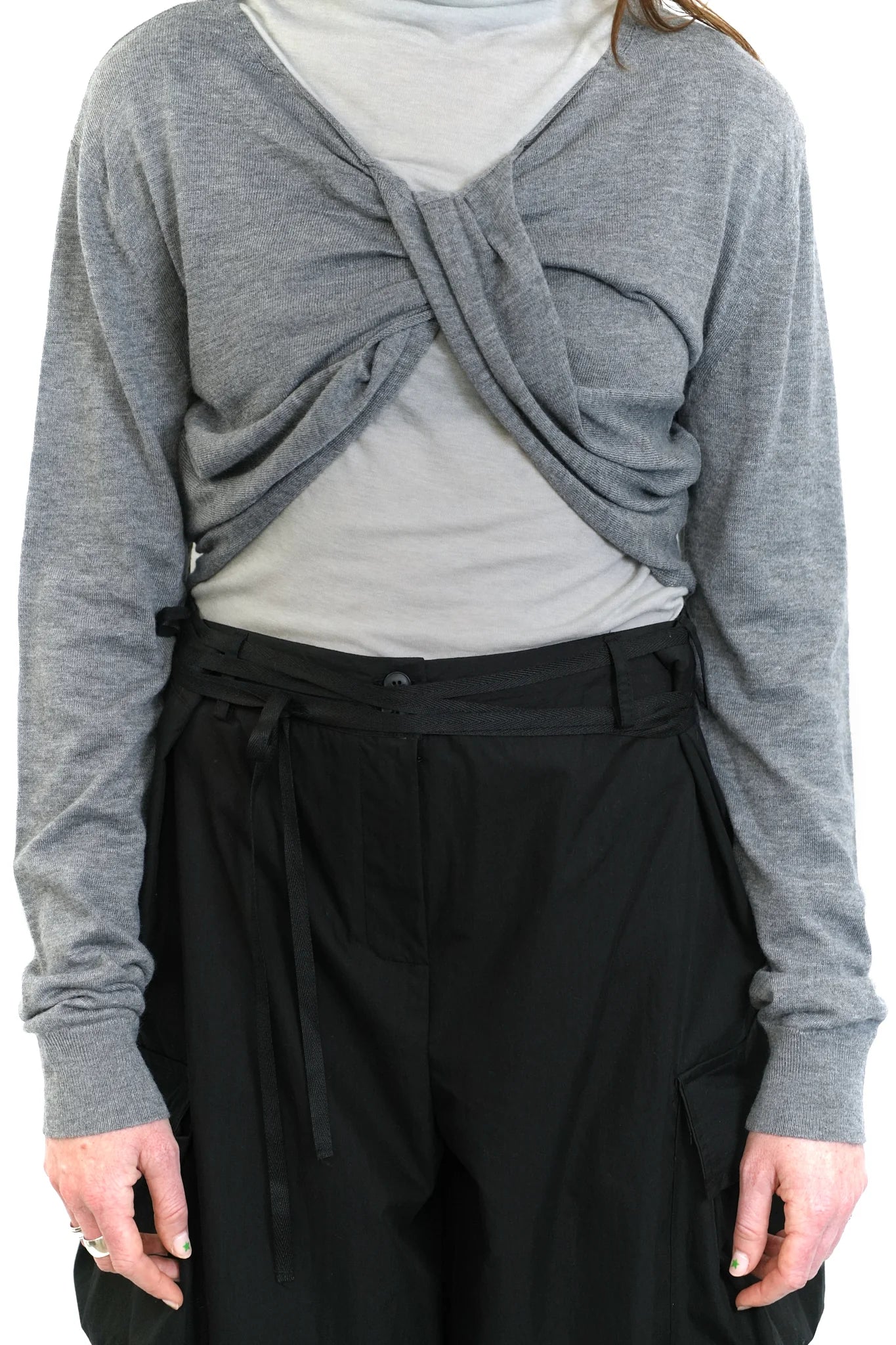 Grey twisted front knit top