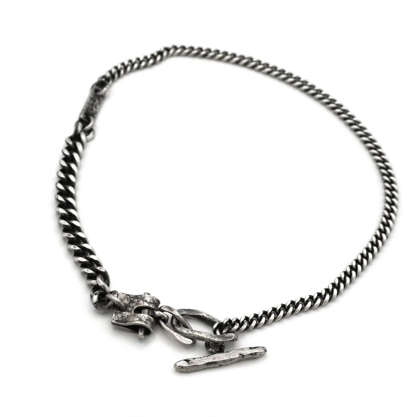 Silver leather buckle chain necklace
