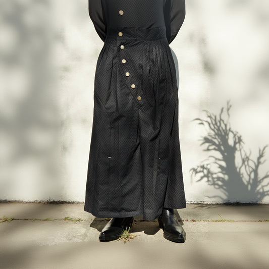 Schimitar-pleated wide cotton trousers