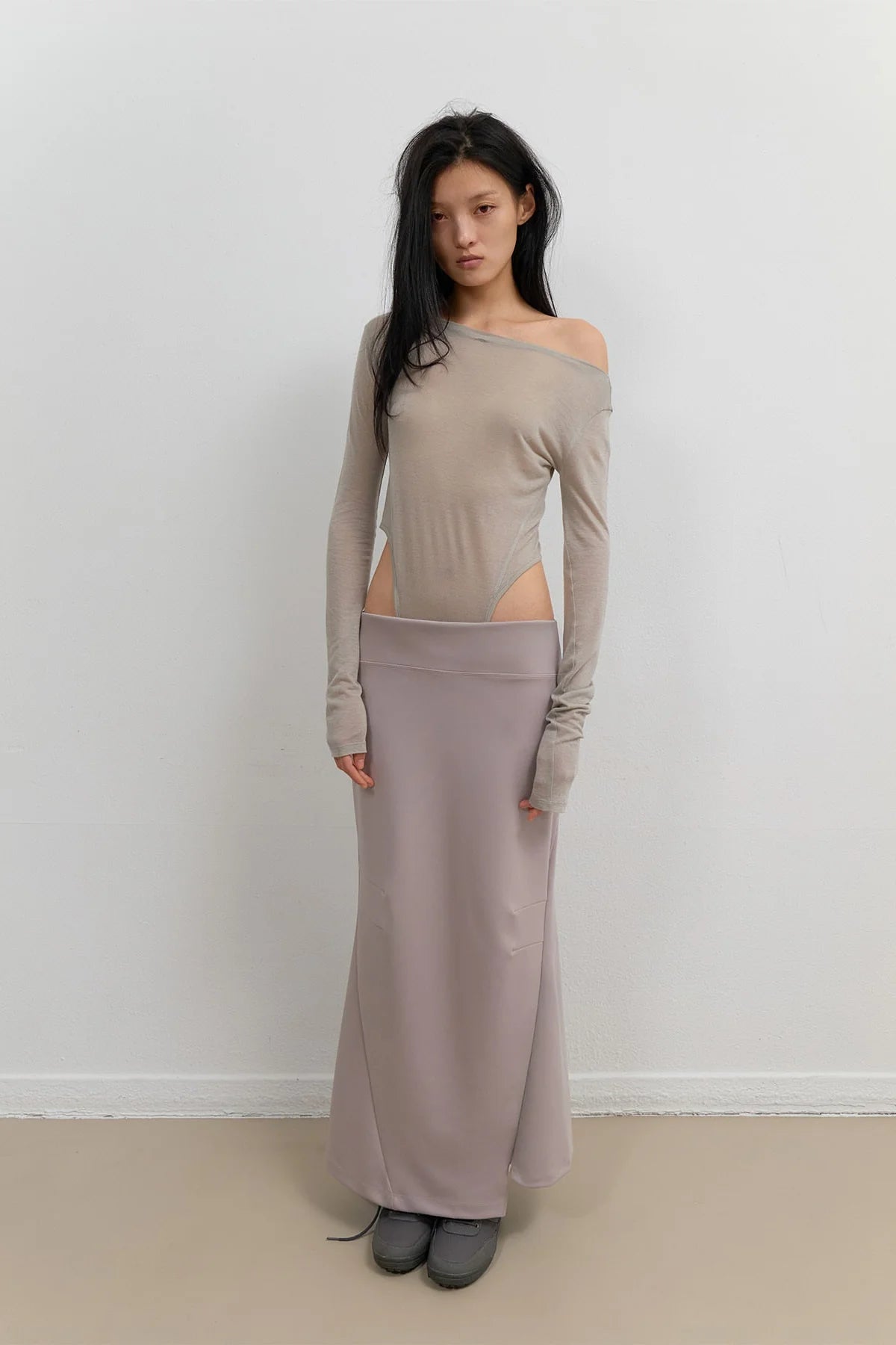 ASYMMETRIC MERMAID JERSEY SKIRT - BEIGE