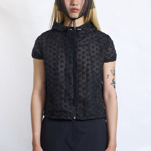 Raised Dot Hooded Zip-Up