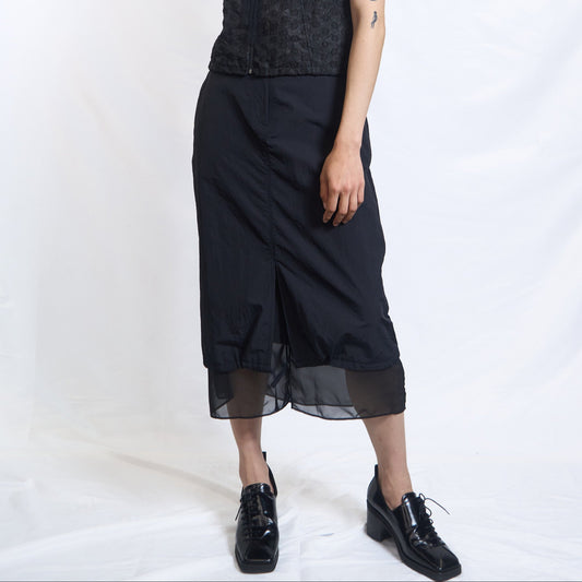 Drawstring Layered Sheer Skirt