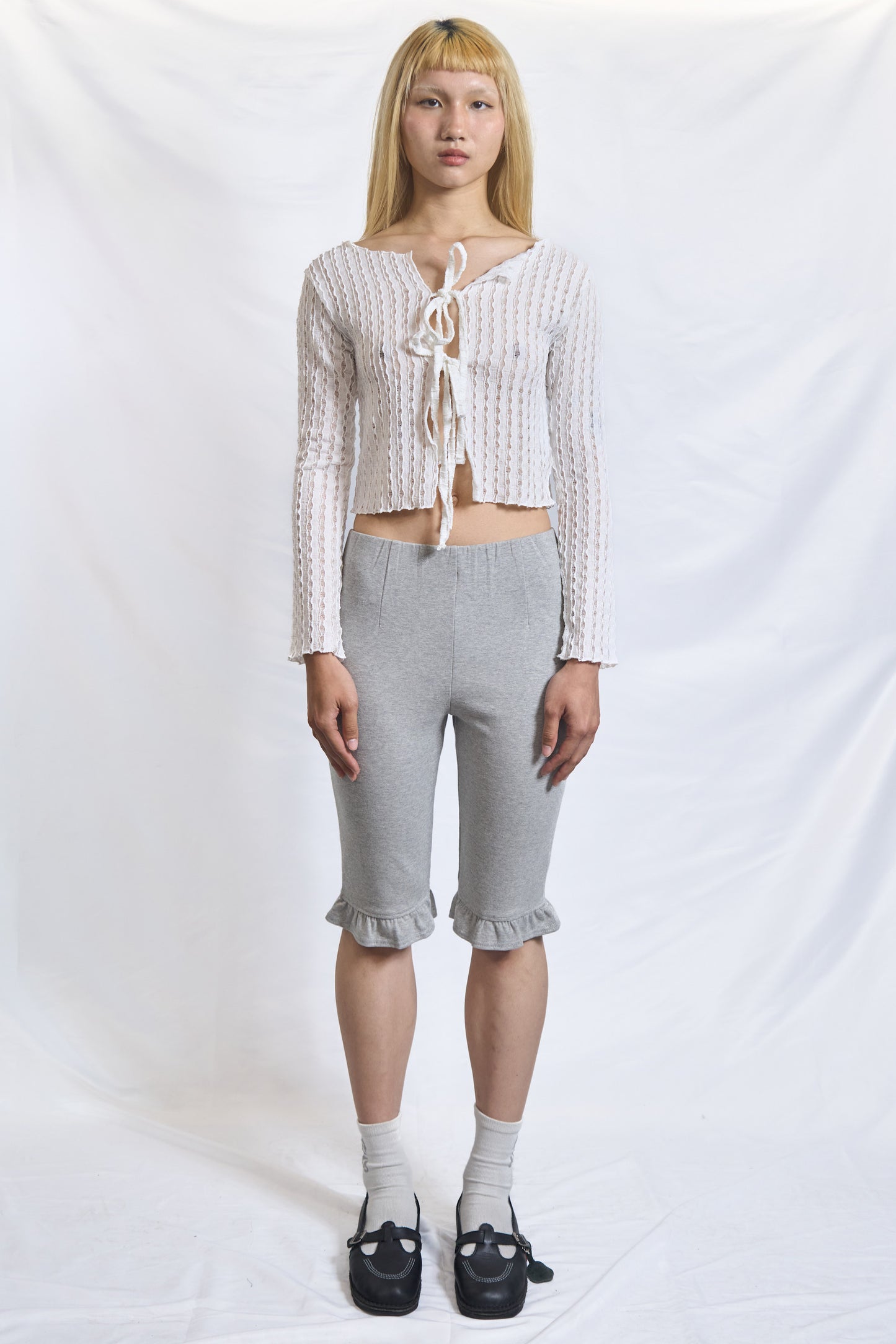 Semi-Sheer Textured Tie-Front Top