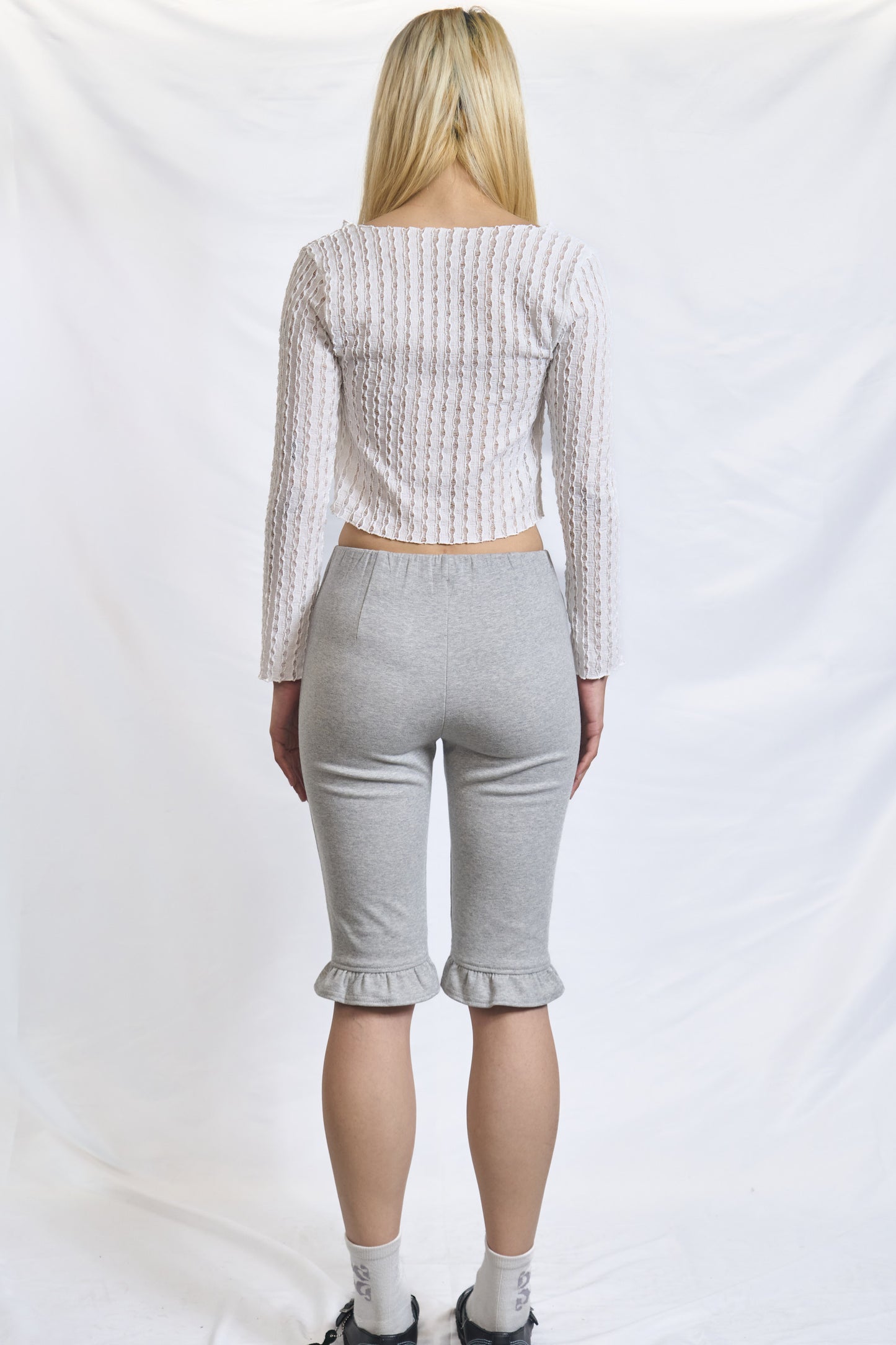 Semi-Sheer Textured Tie-Front Top