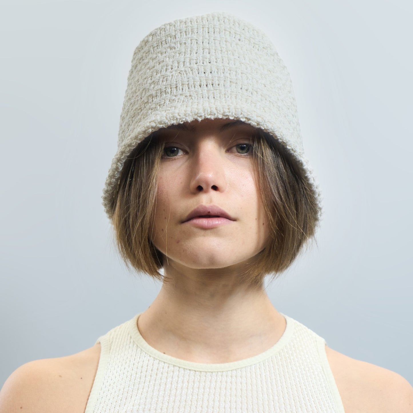 Textured Crochet Bucket Hat White