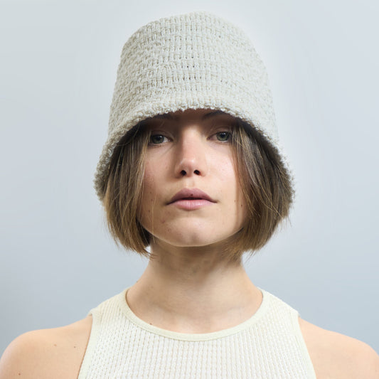Textured Crochet Bucket Hat White