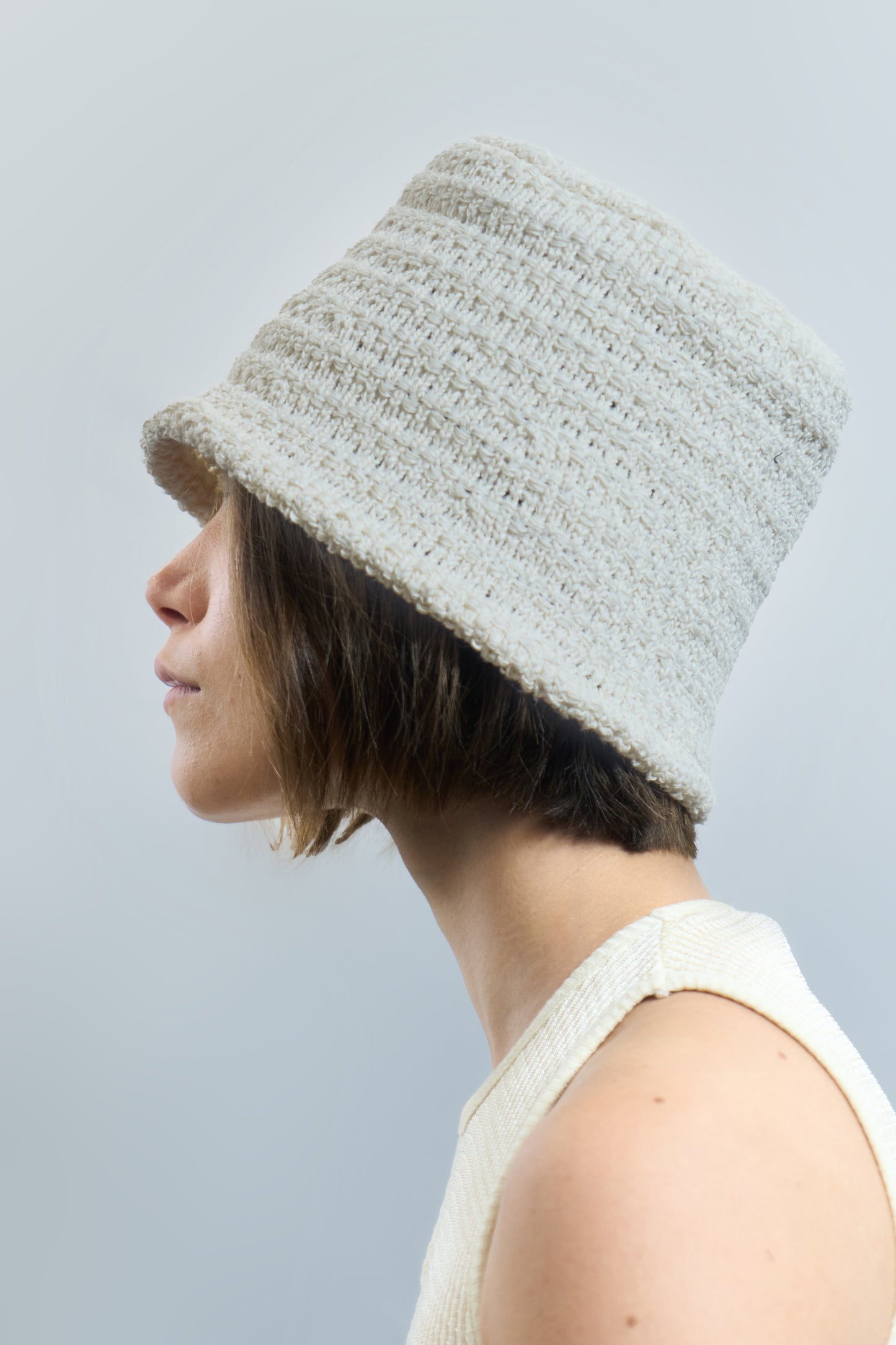 Textured Crochet Bucket Hat White
