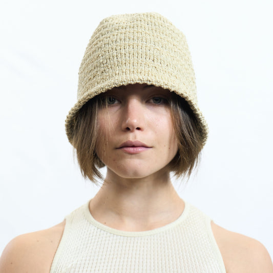 Textured Crochet Bucket Hat Beige