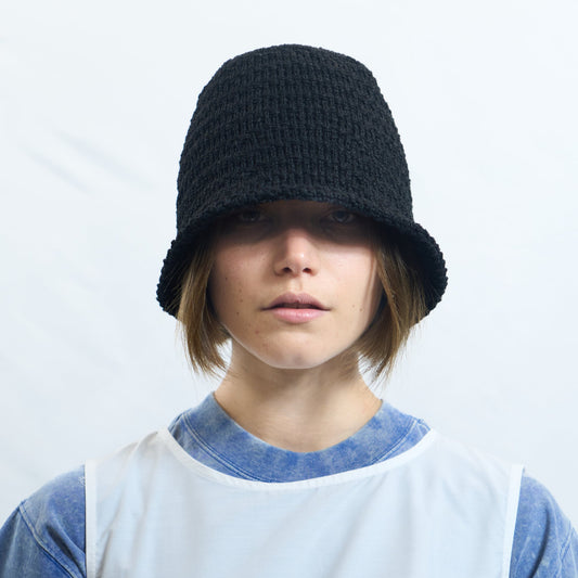 Textured Crochet Bucket Hat Black