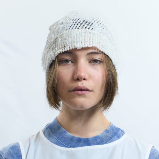 Rose Grid Beanie Ivory