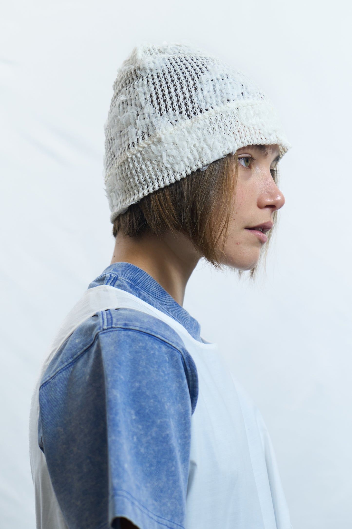 Rose Grid Beanie Ivory