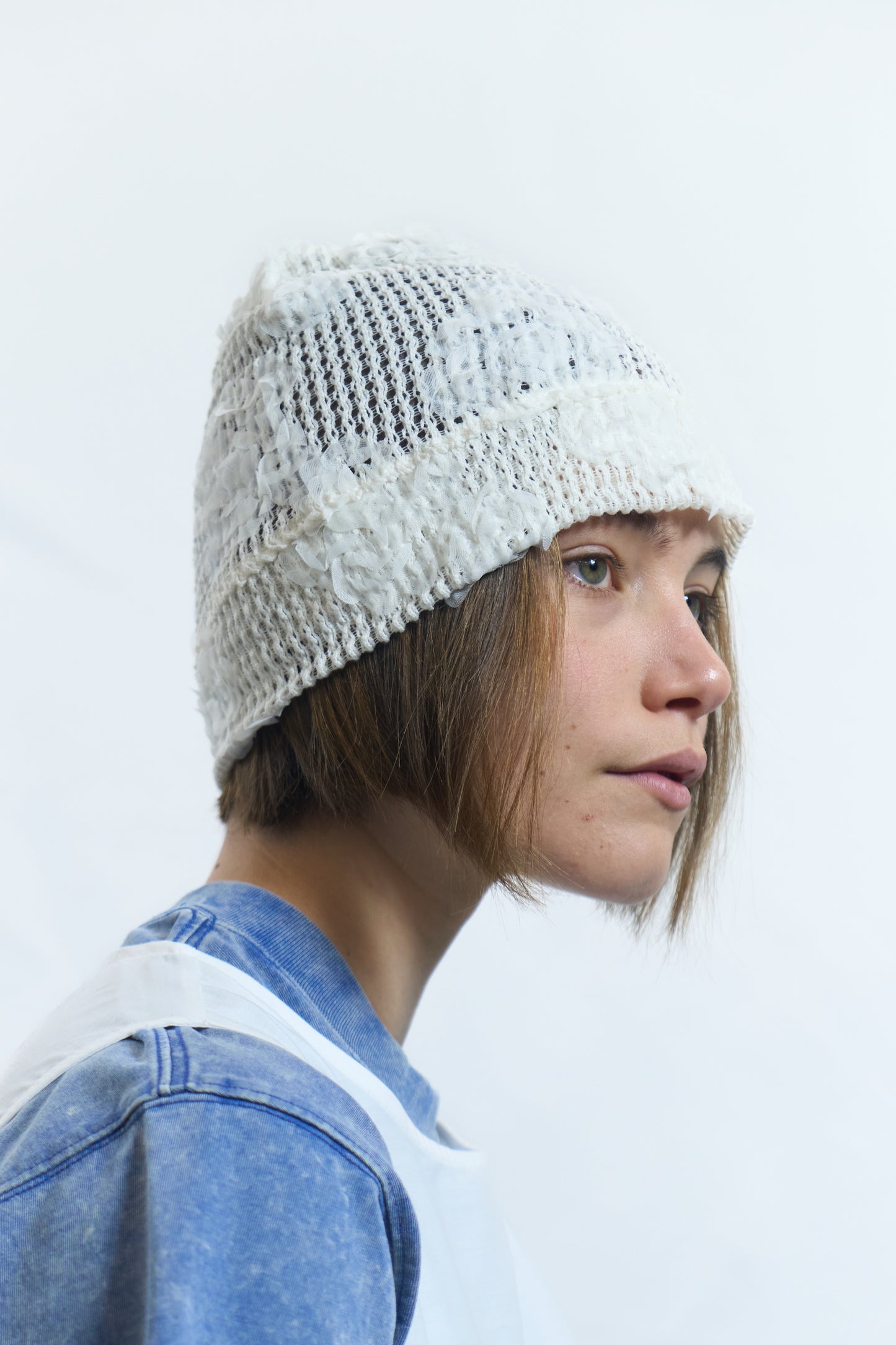 Rose Grid Beanie Ivory
